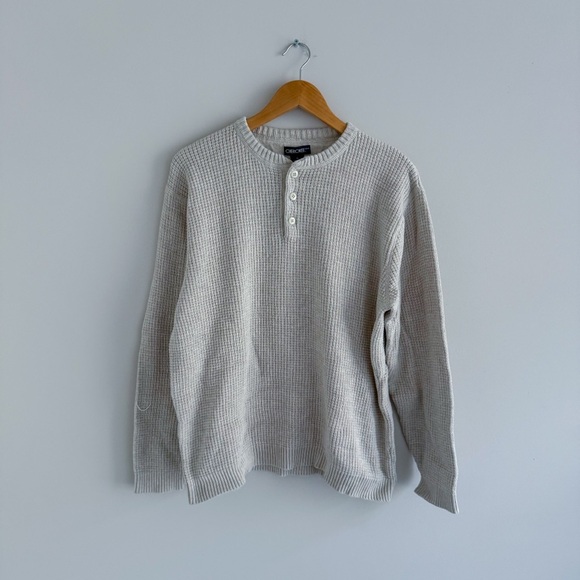 Cherokee Sweaters - Vintage Tan Cream Gray Long Sleeve Cherokee Waffle Knit Crewneck Sweater Top